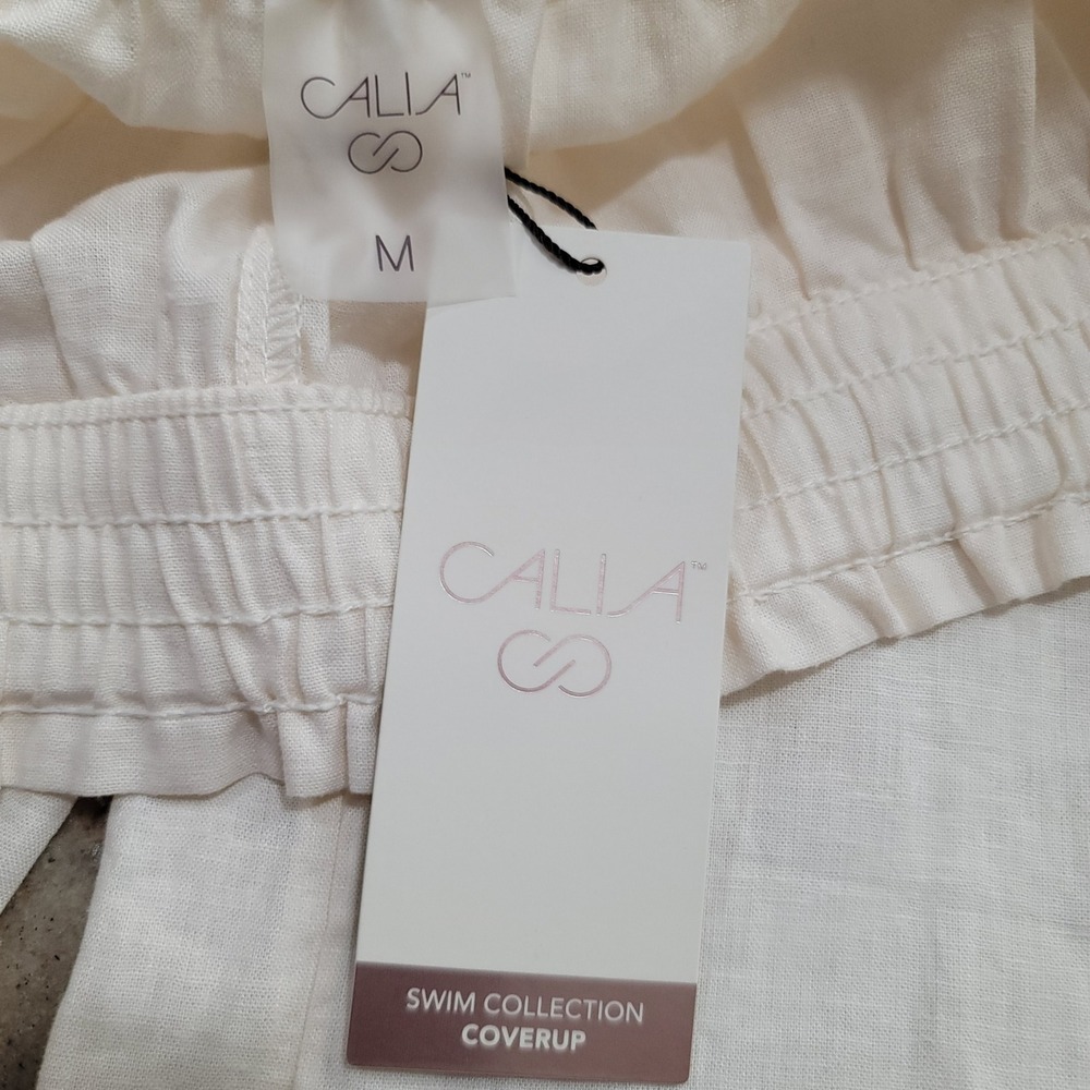 CALIA Cover Up Palazzo Pant M Cream Linen Blend Wide Leg Resort Minimalist Beach - Picture 6 of 9